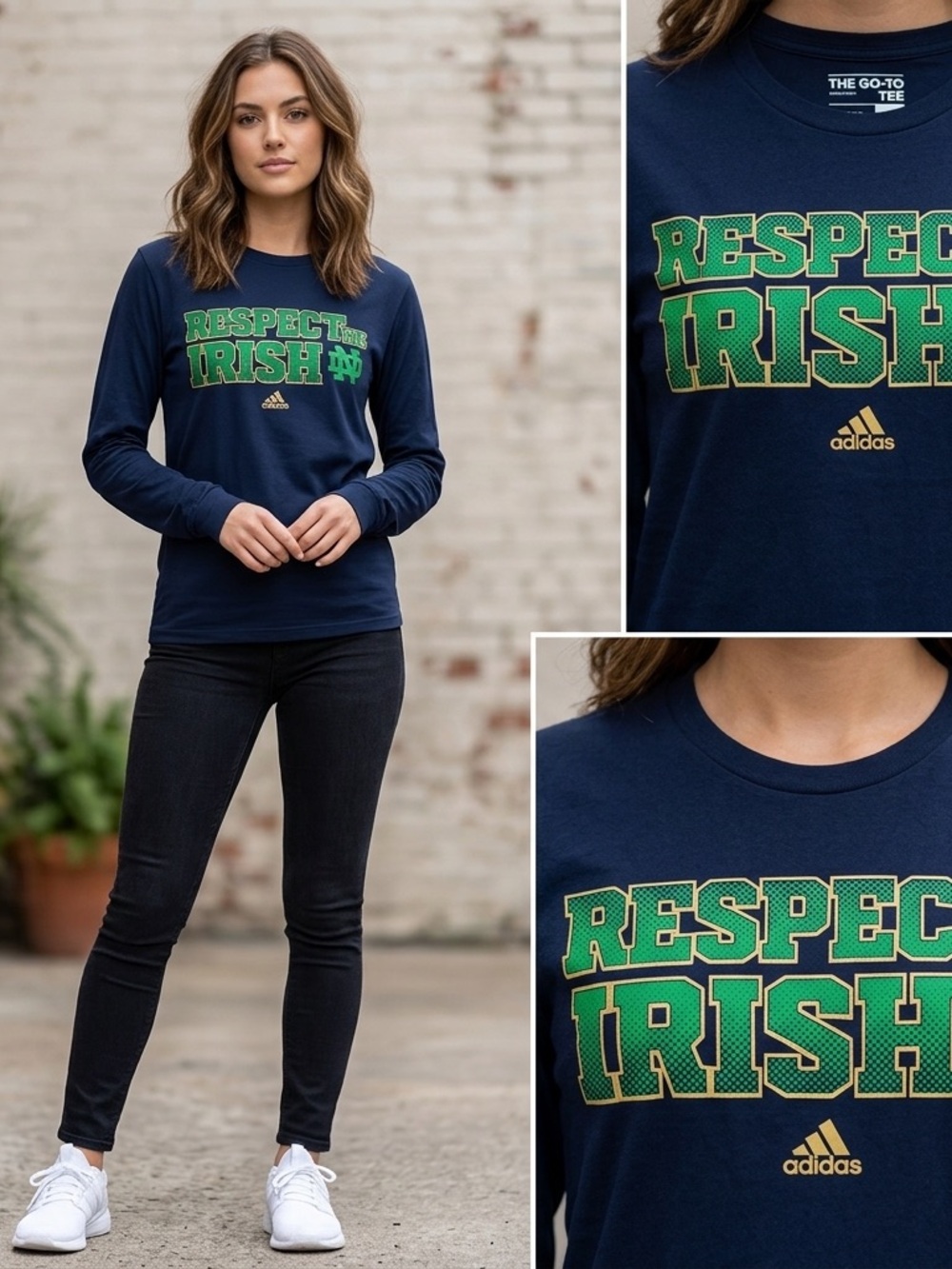 adidas Women's Navy Long-Sleeve 'Respect Irish' Graphic Tee